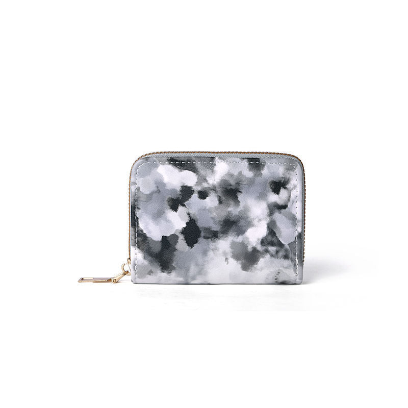 Compact Zip-Around Card and Coin Wallet with Marble Camouflage Print Bowlift