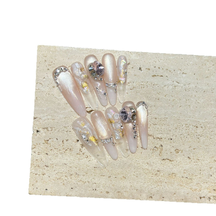 Glamorous Stiletto Press-On Nail Set with Rhinestone Embellishments Bowlift