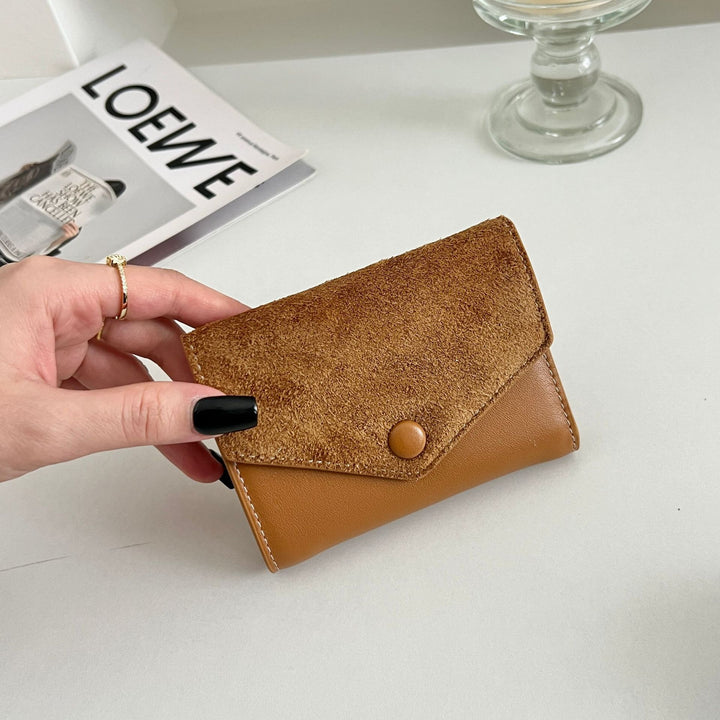 Compact Suede-Trim Leather Card Wallet Bowlift