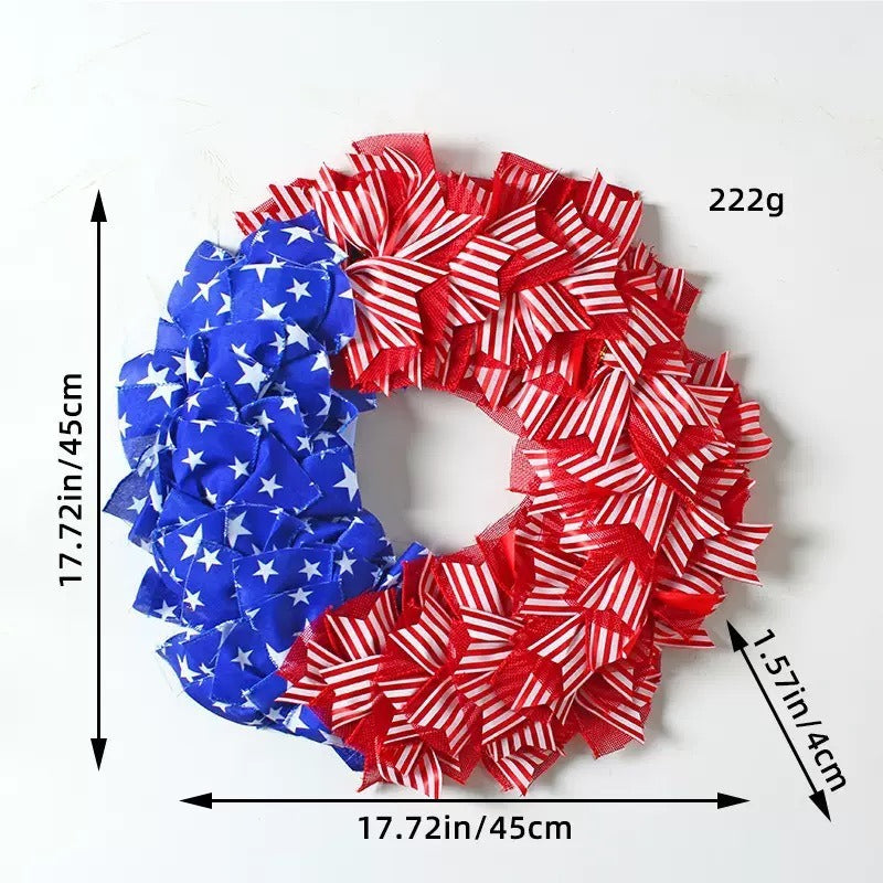 Unisex decorative door wreath with layered fabric bows and star appliqués Bowlift