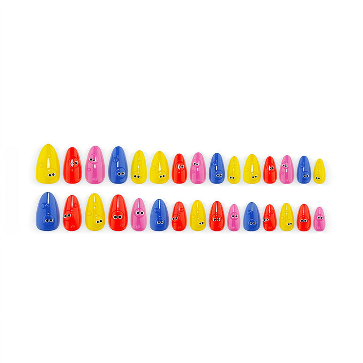 Creative artificial nails with funny faces and colorful accents Bowlift