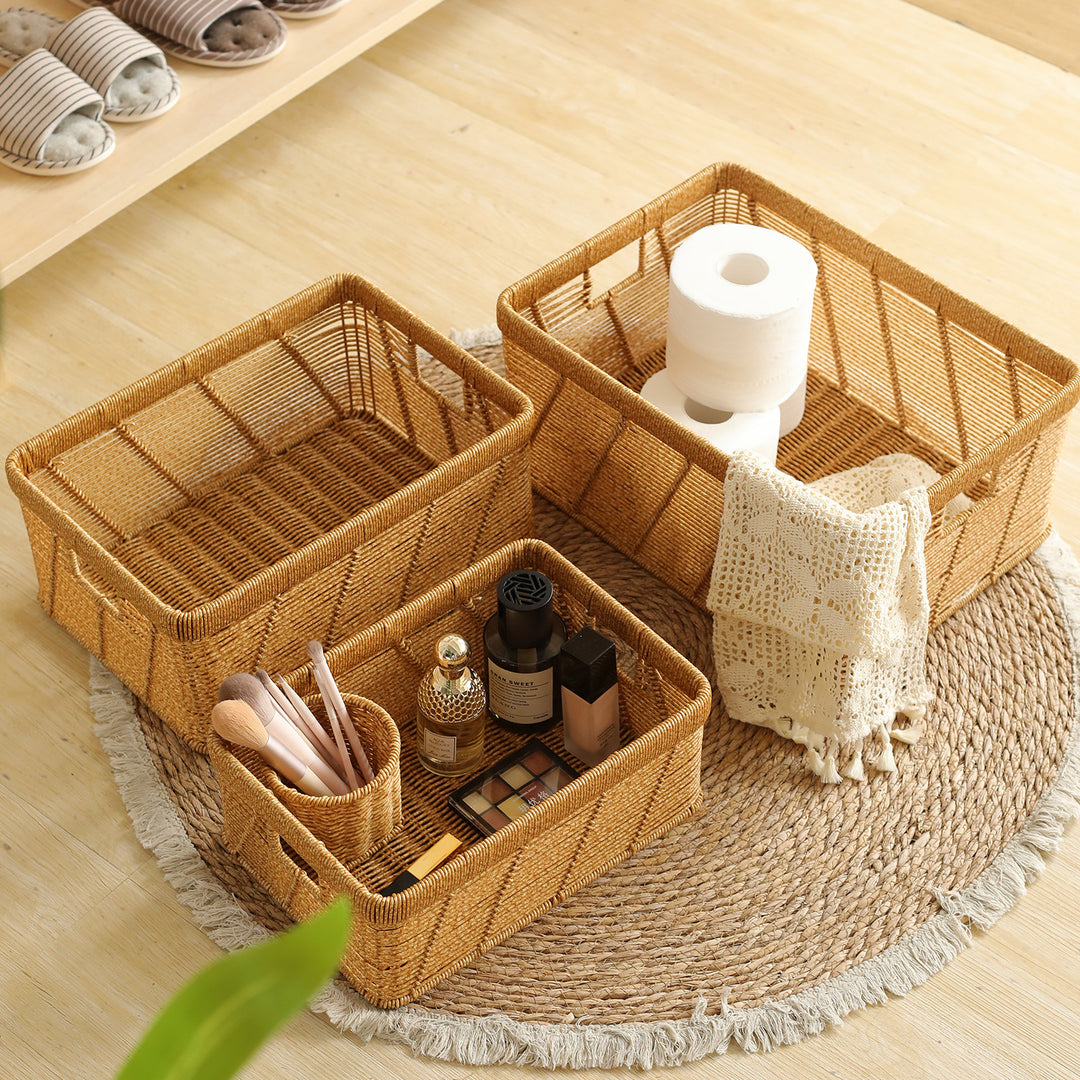 Decorative Handwoven Storage Basket with Cutout Handles Bowlift