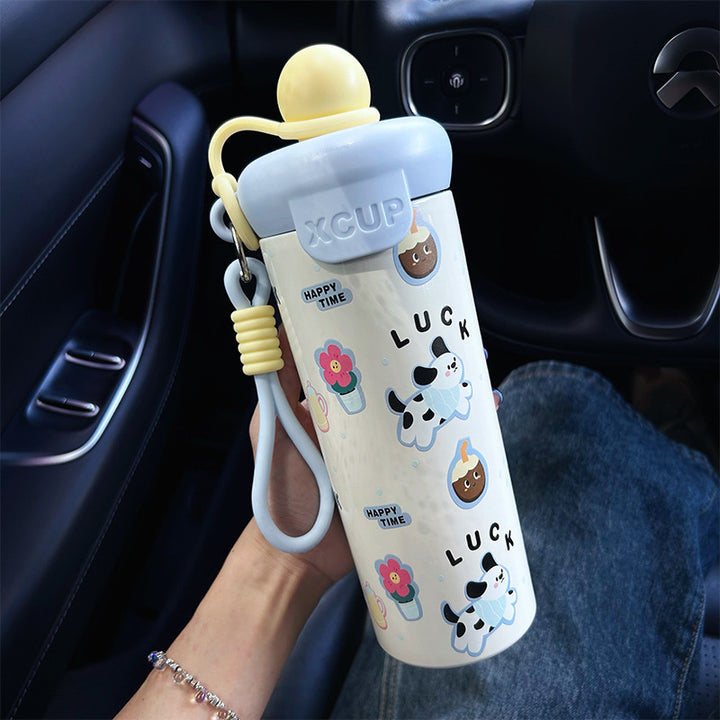 Insulated Stainless Steel Travel Water Bottle with Leakproof Flip Lid and Silicone Carry Strap Bowlift