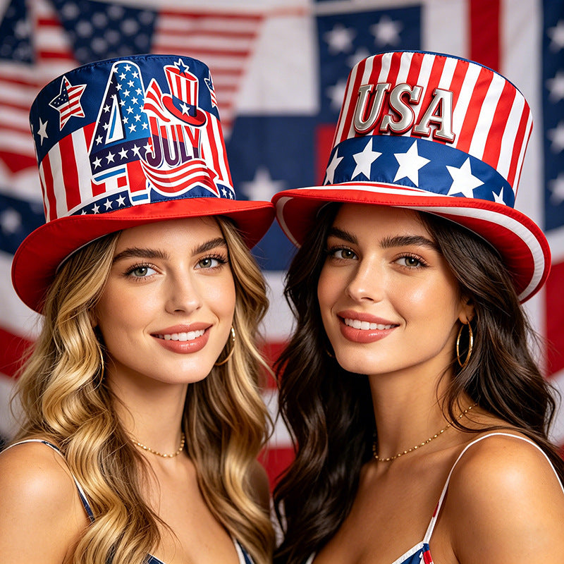 Unisex nano patriotic party top hat with Independence Day motif and lightweight polyester construction One size Bowlift