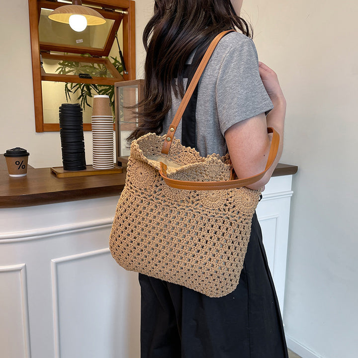Macrame shopping bag with leather handles Bowlift