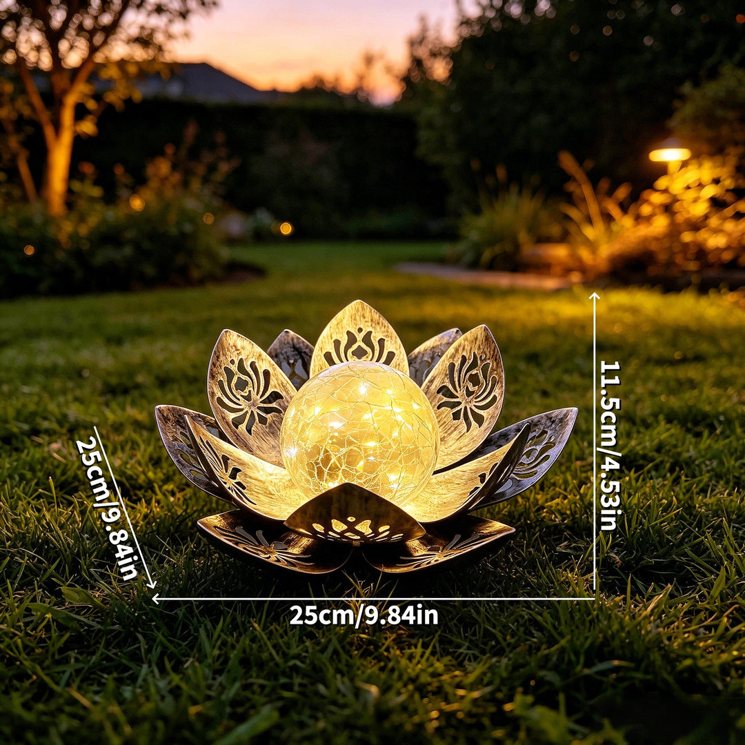 Decorative Lotus Solar Garden Light With Cracked Glass Orb Bowlift