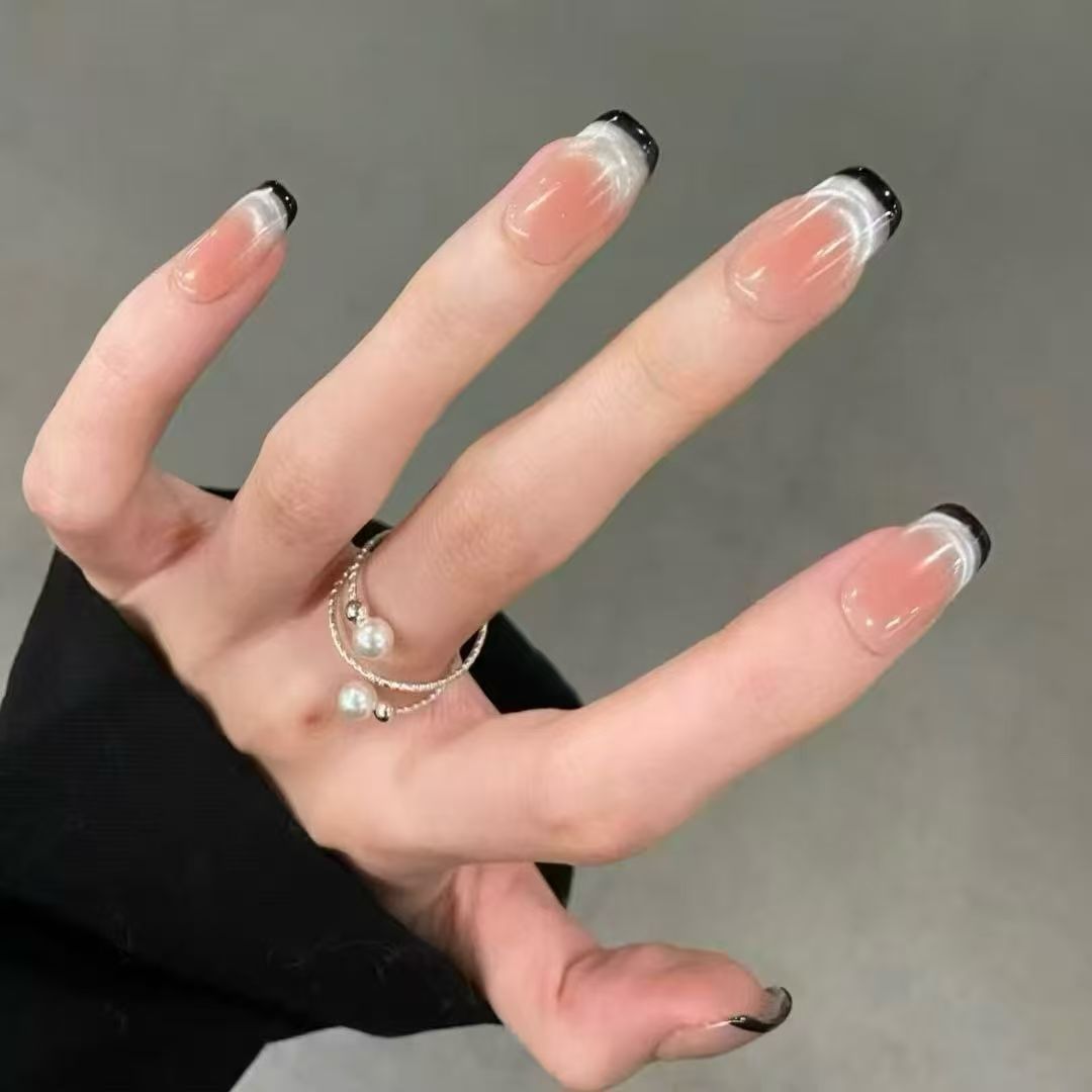 Elegant French Tip Press-On Nail Set Bowlift