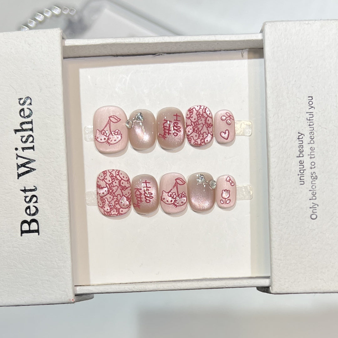 Themed Press-On Nail Art Set with Hello Kitty Designs Bowlift