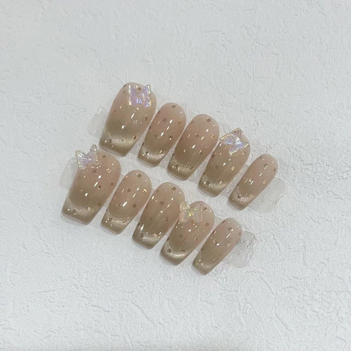 Premium Press-On Nail Set with Iridescent Accents Bowlift
