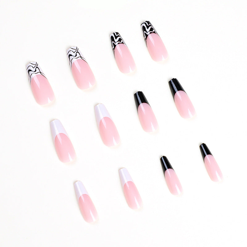 Artful Nail Extensions with Modern Monochrome Design Bowlift