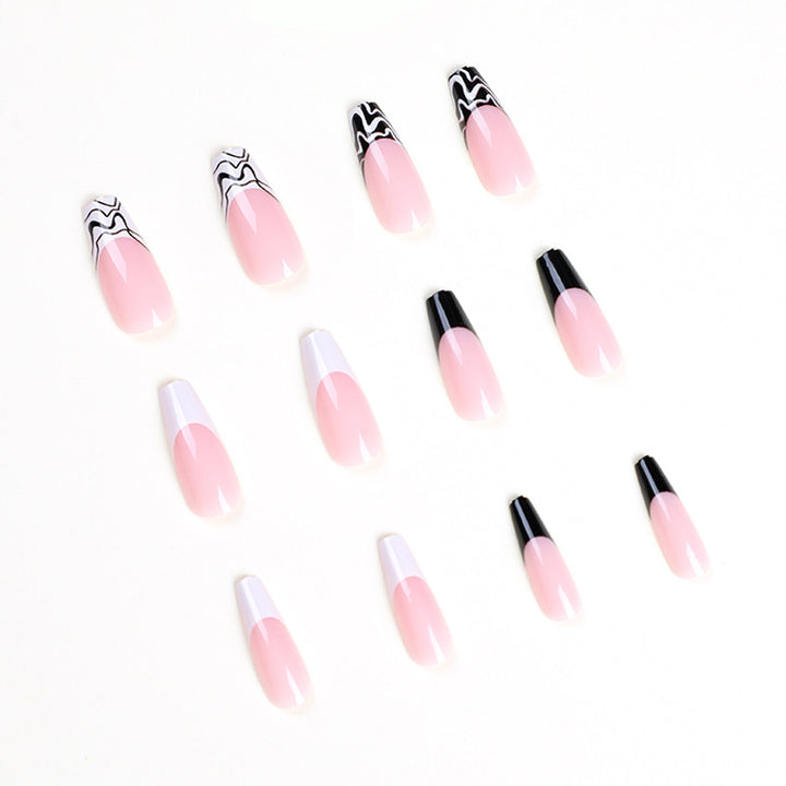 Artful Nail Extensions with Modern Monochrome Design Bowlift