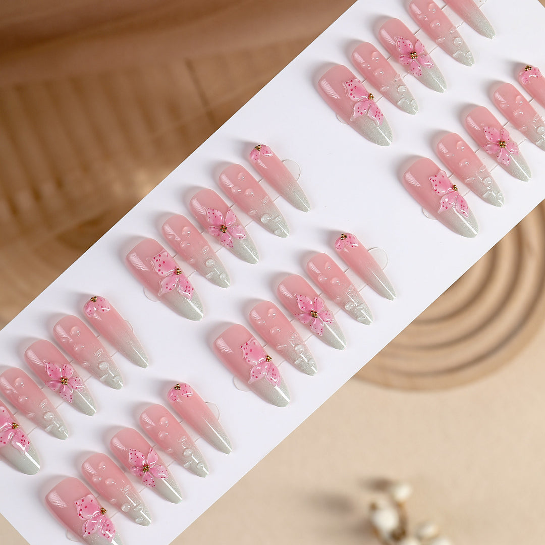 Artistic Floral Short Press-On Nails Bowlift