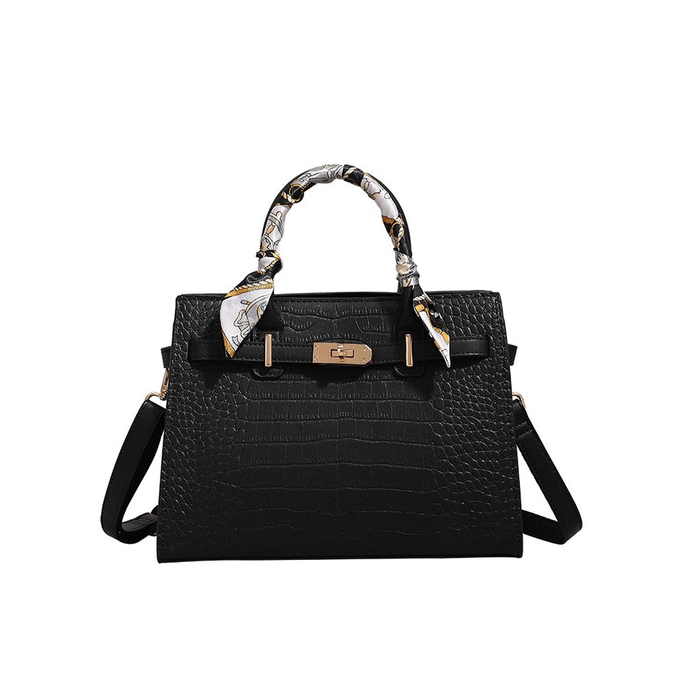 Textured Crocodile-Patterned Handbag Bowlift
