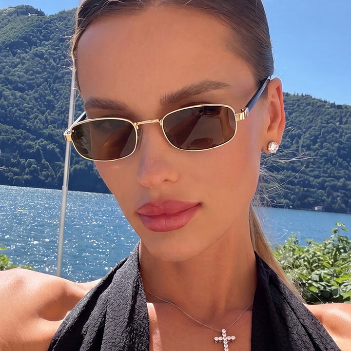 Women's elegant rectangular sunglasses with fine metal frame Bowlift
