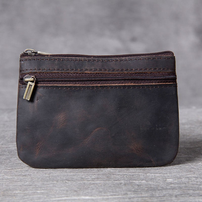 Compact Leather Zippered Coin Pouch Bowlift