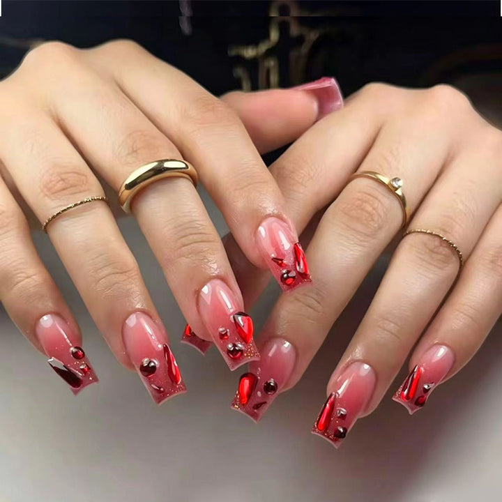 Decorative Acrylic Press-On Nail Set with Gemstone Accents Bowlift