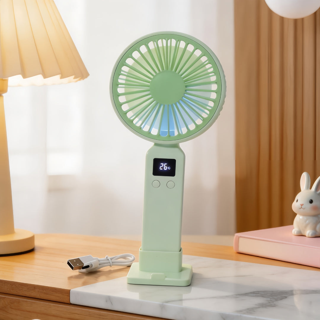 Women's Portable USB Fan with LED Display and Ergonomic Design Bowlift