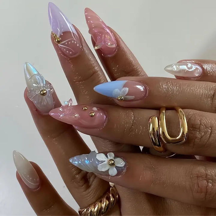 Artistic 3D Shell-Inspired Press-On Nail Art Bowlift