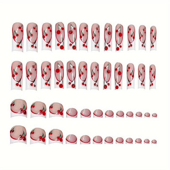 Decorative Cherry-Themed Press-On Nails Bowlift