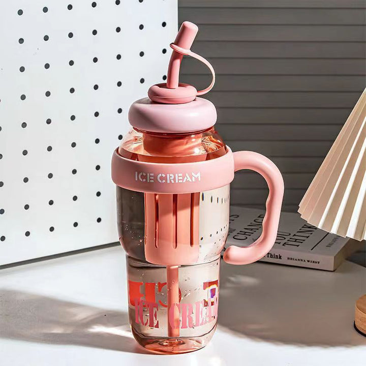 Women's multifunctional drinking container with integrated straw and sieve cup Bowlift