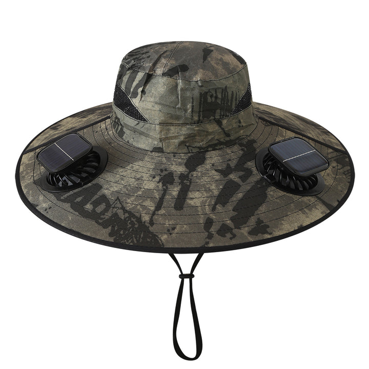Wide sun hat with integrated solar fans breathable mesh adjustable chin strap Bowlift