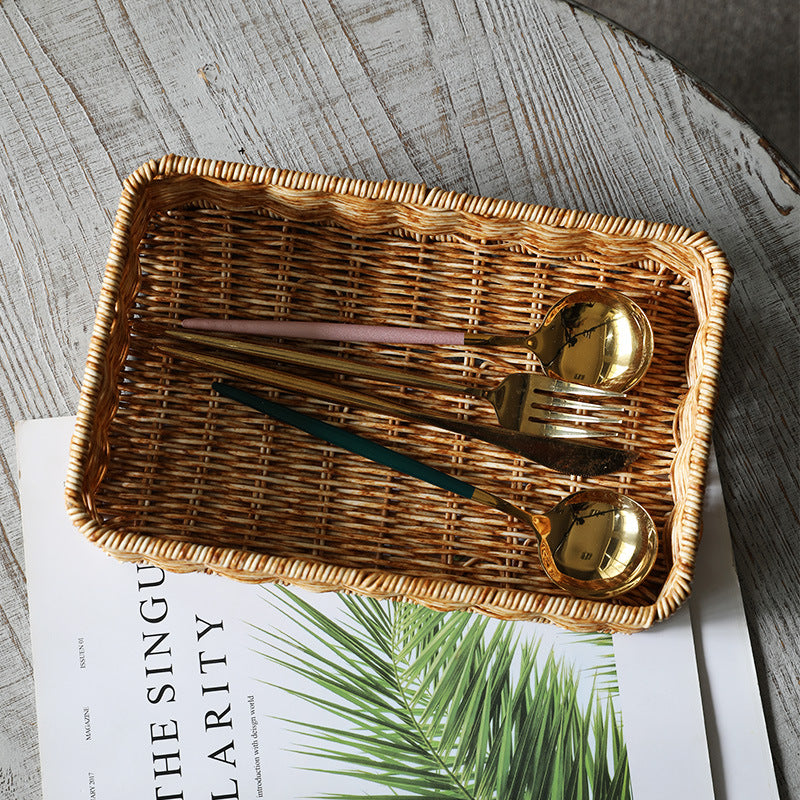 Handwoven Rectangular Wicker Storage Basket Bowlift