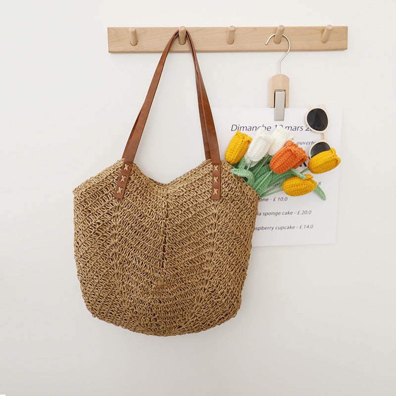 Braided basket bag with sturdy leather handles Bowlift