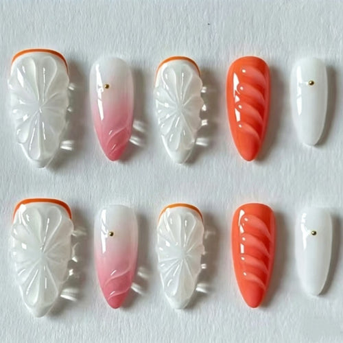 Handcrafted Floral Press-On Nail Set Bowlift