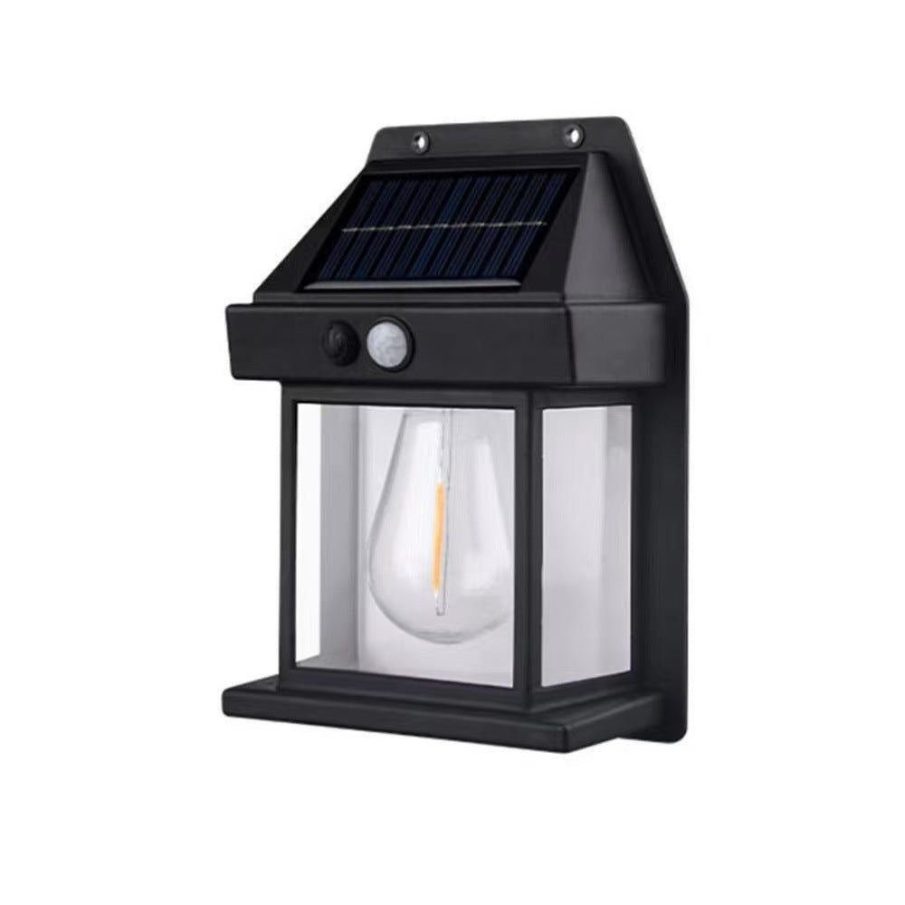 LED Solar Wall Lantern With PIR Motion Sensor And Clear Glass Panels Bowlift