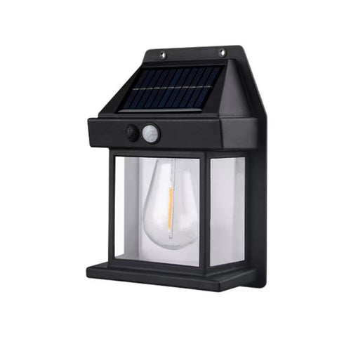 LED Solar Wall Lantern With PIR Motion Sensor And Clear Glass Panels Bowlift