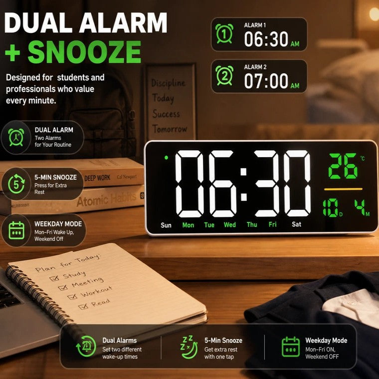Digital wall clock with temperature and calendar display Bowlift