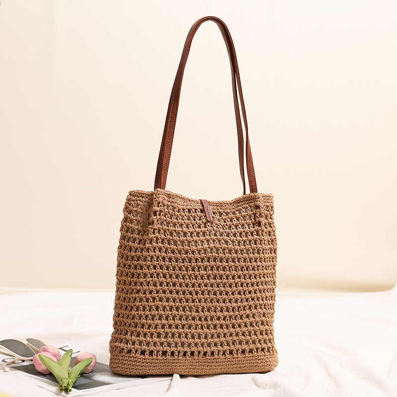 Hand-knotted basket bag with elegant leather handles Bowlift