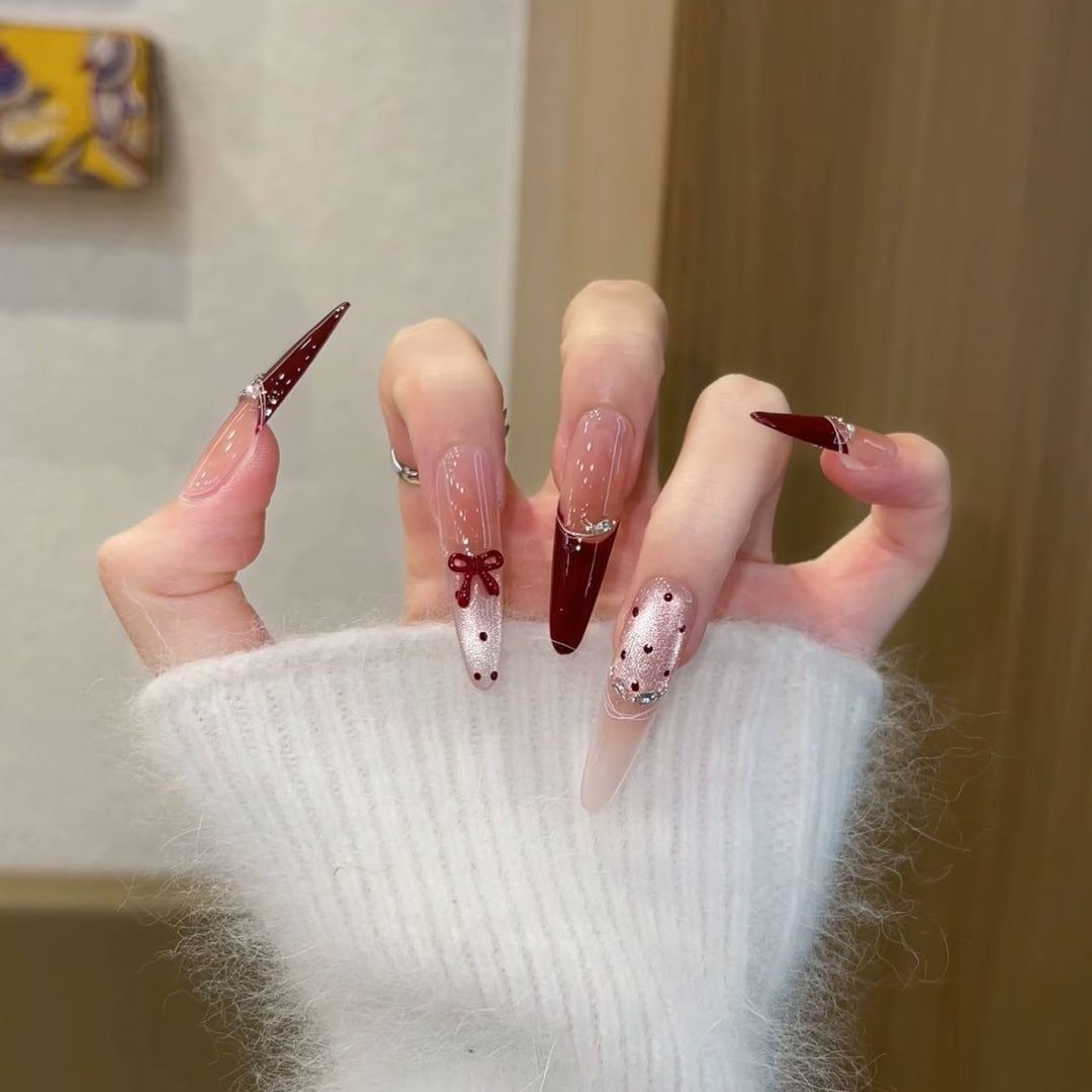 Elegant Floral Design Press-On Nail Extensions Bowlift