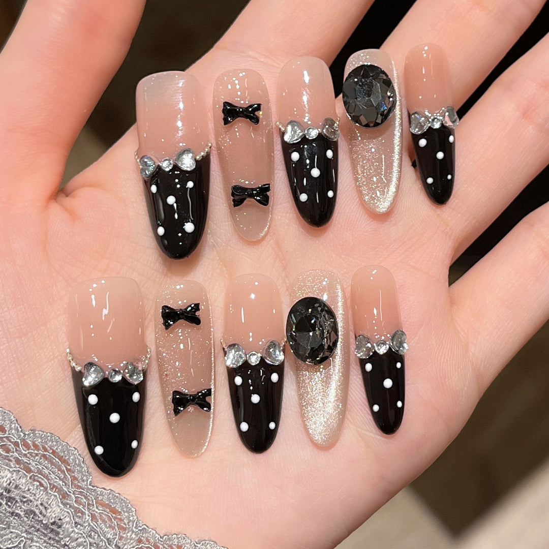 Artistic Gem-Accented Press-On Nail Extensions Bowlift
