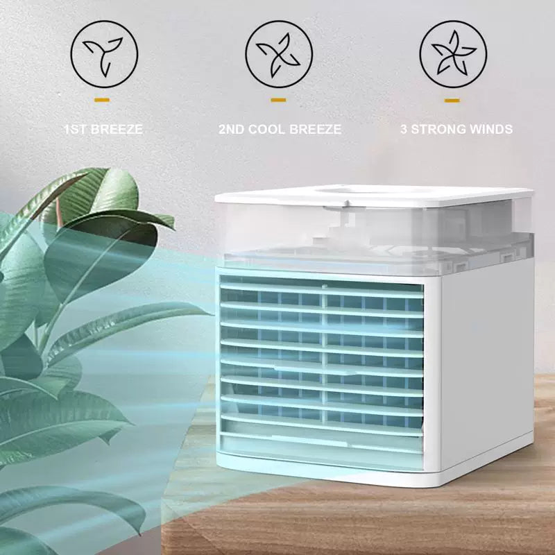 Unisex one-size compact desktop evaporative air cooler with removable top filling container and adjustable directional louvers Bowlift