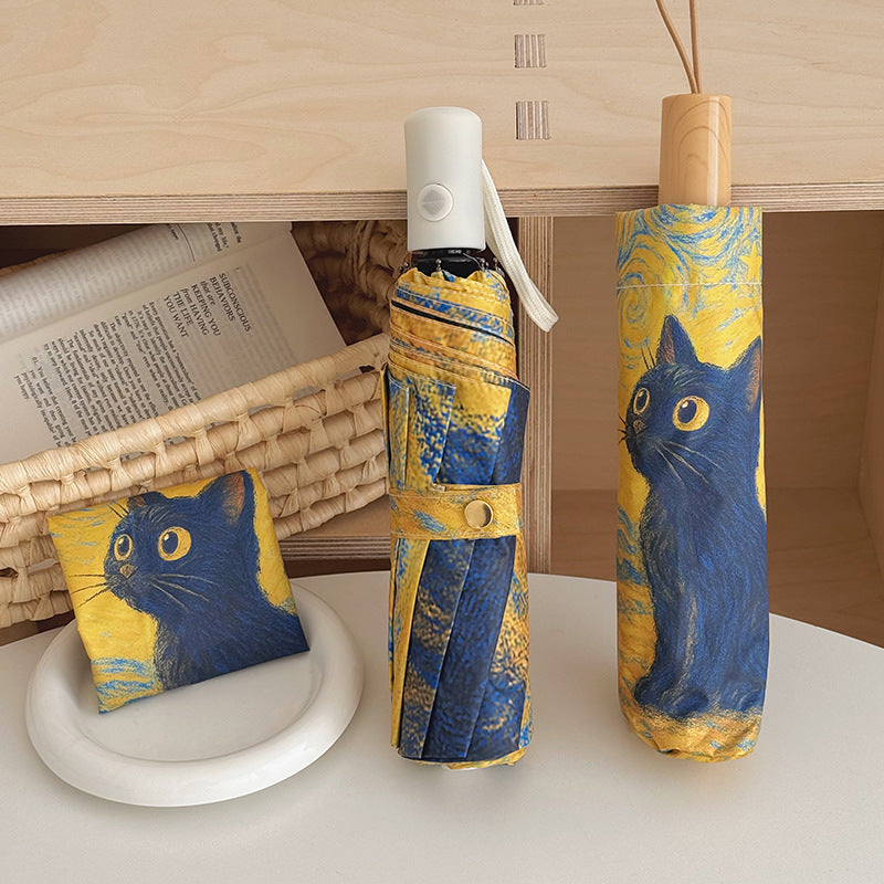 Women's Automatic Folding Umbrella with Cat Design Bowlift