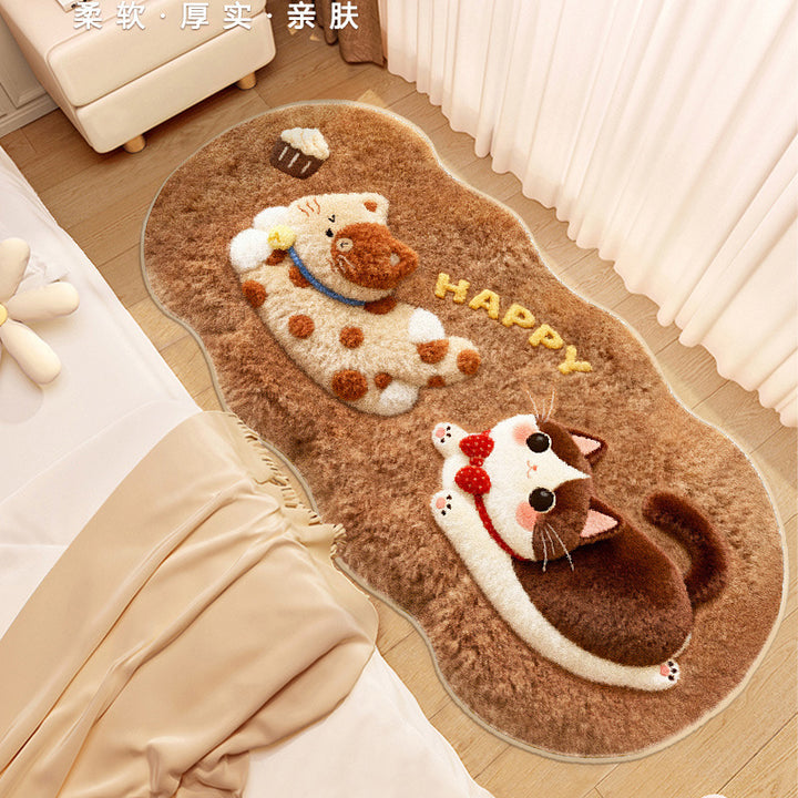 Cute Cartoon Cat-Themed Plush Area Rug