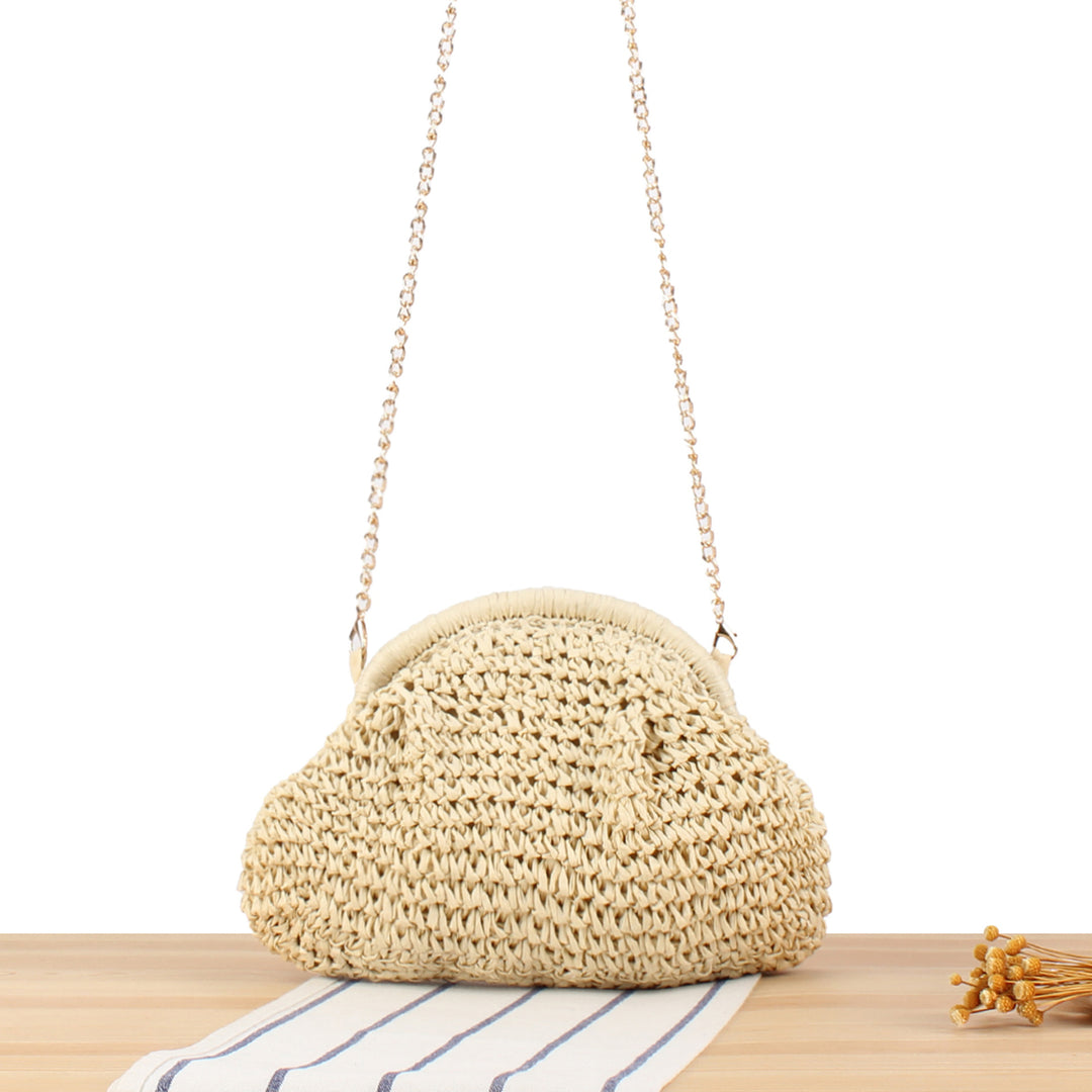 Handbag Made of High-Quality Natural Material with Silver Chain Strap Bowlift