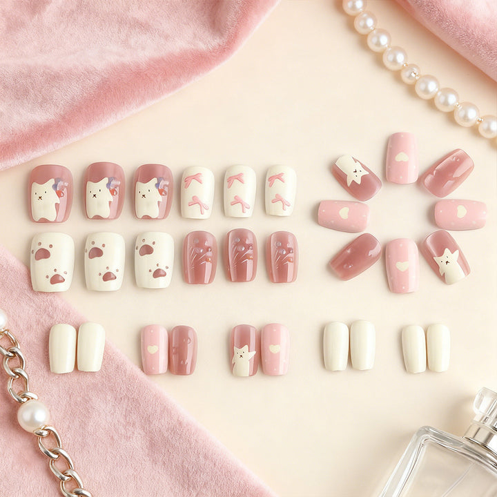 Creative Cat-Themed Press-On Nails Bowlift