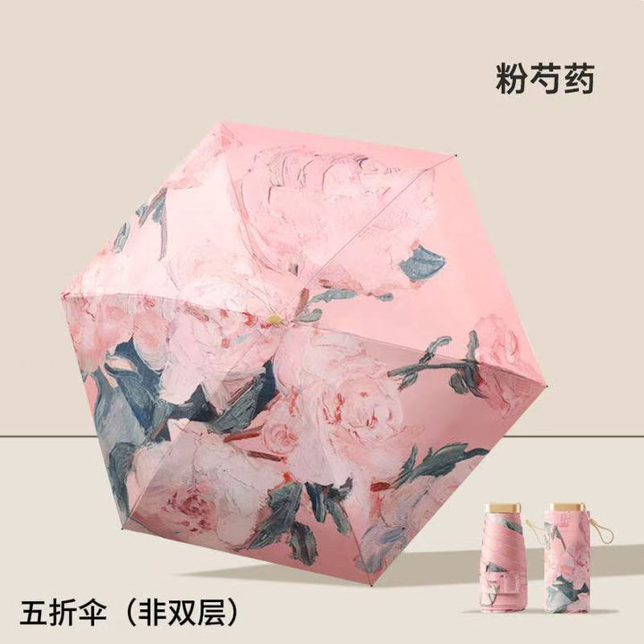 Ladies Folding Umbrella with Elegant Floral Design Bowlift