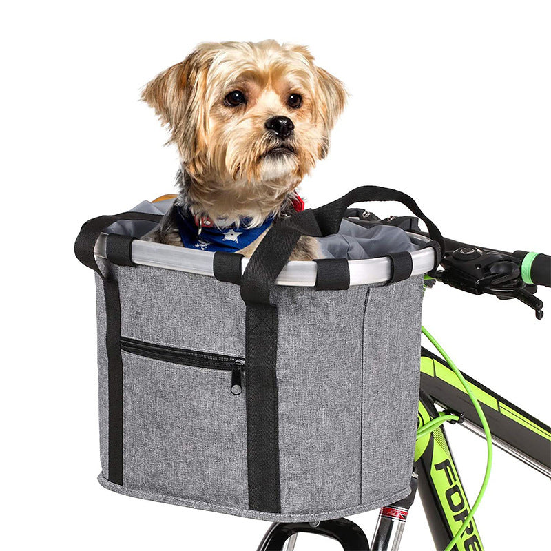 Collapsible Padded Front Bicycle Pet Basket with Safety Leash and Zipper Pocket Bowlift