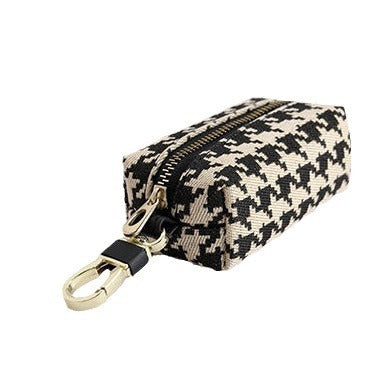 Double-Zippered Houndstooth Pattern Cosmetic Pouch Bowlift