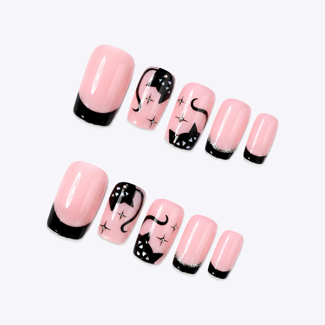 Decorative Cat-Themed Press-On Nail Set Bowlift