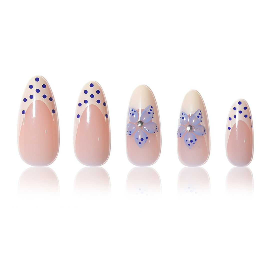 Artistic Floral White Tip Press-On Nails Bowlift