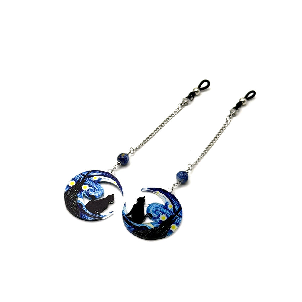 Artistic Cat and Moon Dangle Eyewear Chain Bowlift