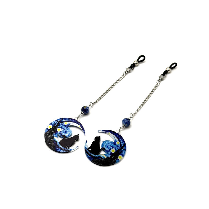 Artistic Cat and Moon Dangle Eyewear Chain Bowlift