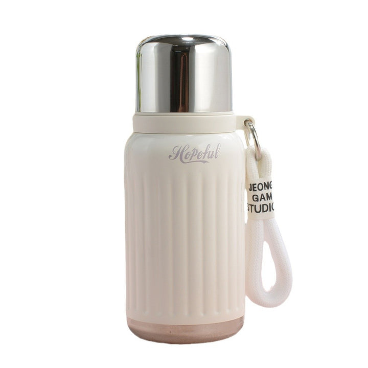 Unisex double-walled insulated bottle with one-handed safety lock and removable drinking cup Bowlift