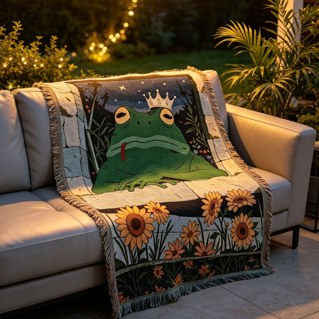Artistic Frog-Themed Tapestry Throw