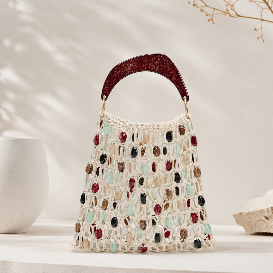 Handcrafted designer shoulder bag with unique stone accents Bowlift