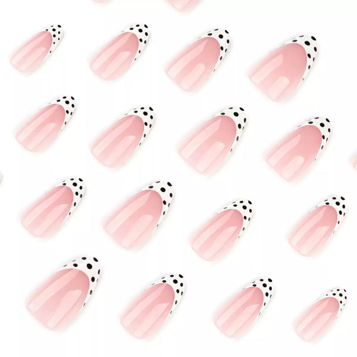 Acrylic Nail Set with Elegant French Design and Creative Dot Accents Bowlift